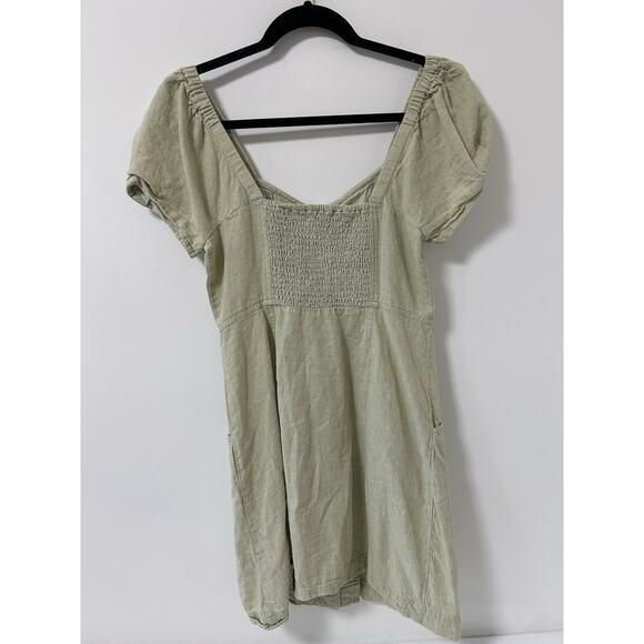 Madewell Linen Milkmaid Dress Full Button Puff Sleeves Green Size 2 Womens Boho - Picture 4 of 8